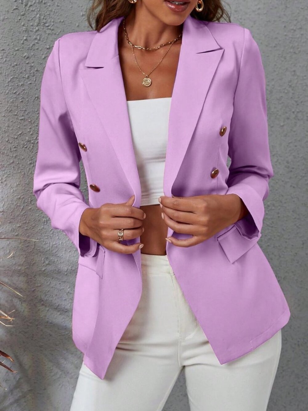 Purple Elegant Women's Casual Single Breasted Blazer - Picture 4 of 6